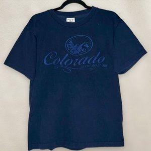 Vintage 97 Colorado Rocky Mountains Alore T-Shirt Navy USA Made - Size Medium